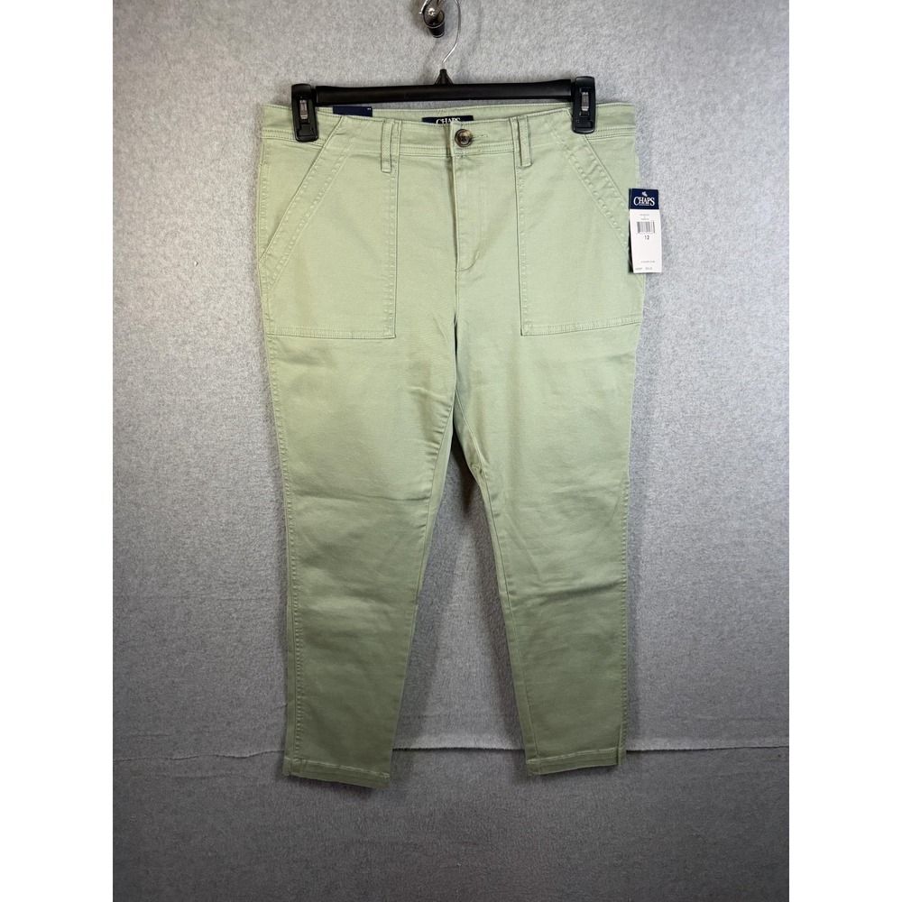Chaps Pants Womens 12 Green Twill Ankle Slim Stretch Pockets Chino Casual